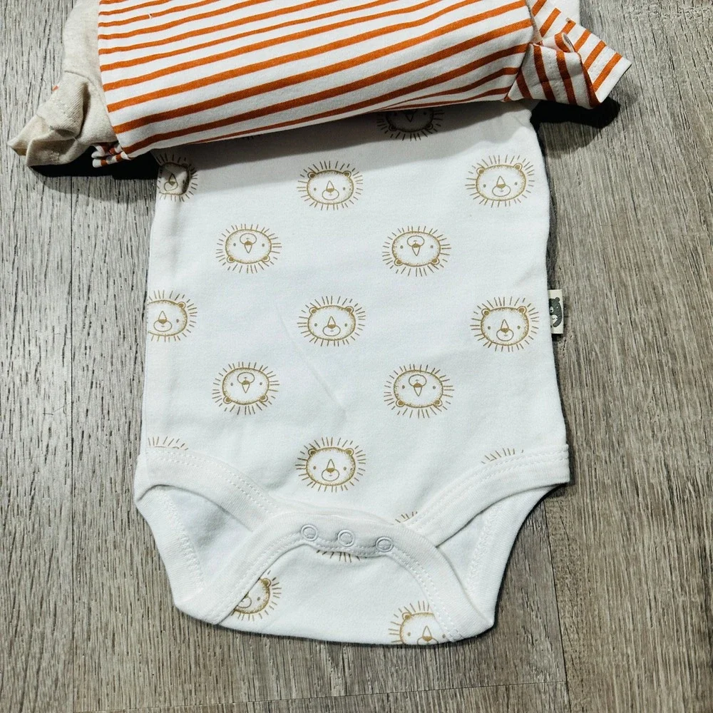 Rabbit + Bear Organic 3 Pack‎ Bodysuits 0-3M Orange White Lion Wild One NWT